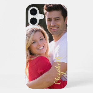Erstellen Sie benutzerdefinierten Foto-Gold-Text s iPhone 16 Plus Hülle
