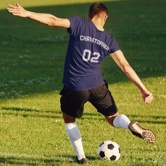 Erstellen Sie den Namen des Spielers Jersey Number T-Shirt (Create Player Name Jersey Number Mens Blue Cotton T-Shirt)