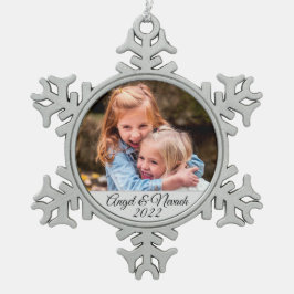 Erstellen Sie eigene Foto-Namen Schneeflocken Zinn-Ornament