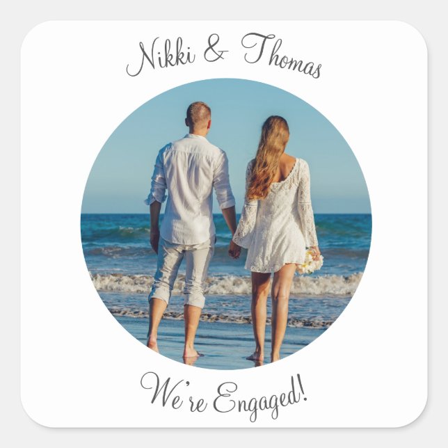 Erstellen Sie ein eigenes Foto-Verlobung-Skript Quadratischer Aufkleber (Vorderseite)