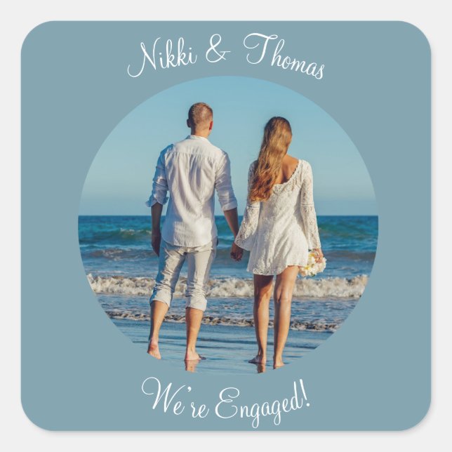 Erstellen Sie ein eigenes Foto-Verlobung-Skript Quadratischer Aufkleber (Vorderseite)