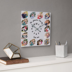 Erstellen Sie eine benutzerdefinierte Familienfoto Quadratische Wanduhr