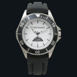 Erstellen Sie eine individuell gestaltete Uhr mit<br><div class="desc">Erstellen Sie eine individuell angepasste Zifferuhr mit Bergspitzenlogo. Elegante Typografie mit einfachem Streifen Zifferblatt und Ikone. Coole Geschenkidee für Männer am Geburtstag,  Vatertag,  Weihnachten etc. Schwarz-Weiß-Design mit individueller Hintergrundfarbe. Ideal für Vater,  Sohn,  Ehemann,  Freund,  Wanderer,  Camper,  Schwimmer,  Freund etc.</div>