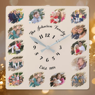 Erstellen Sie eine individuelle Familienfotocollag Quadratische Wanduhr