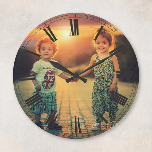 Erstellen Sie Ihr benutzerdefiniertes braunes Foto Runde Wanduhr