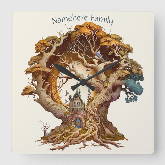 Erstellen Sie Ihr eigenes 3D-Imitat Bois Fairy Tre Quadratische Wanduhr (Vorderseite)