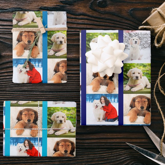 Erstellen Sie Ihr eigenes 6 Foto Collage Blue Set  Geschenkpapier Set (Von Creator hochgeladen)