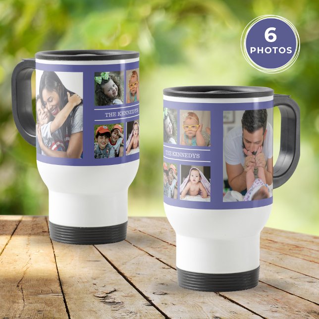 Erstellen Sie Ihr eigenes 6 Foto Collage Family Pe Reisebecher (Create Your Own 6 Photo Collage Family Periwinkle Travel Mug)