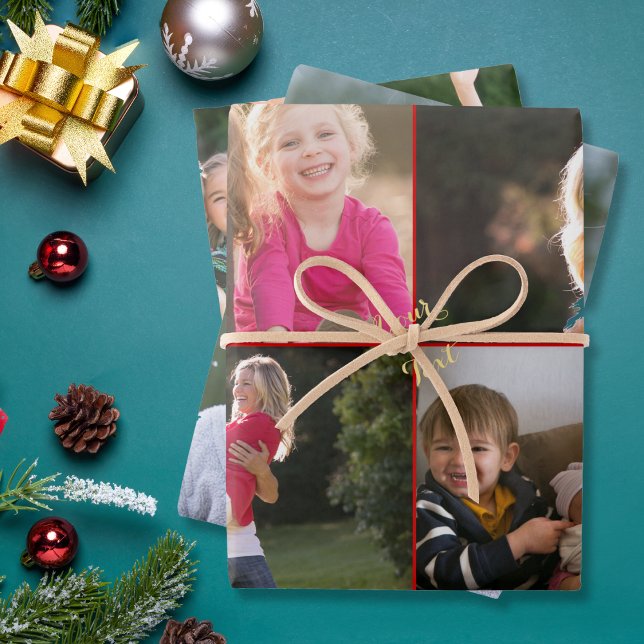 Erstellen Sie Ihr eigenes benutzerdefiniertes Foto Geschenkpapier Set (Create Your Own Custom Photo Red Gold Christmas Wrapping Paper Sheets)