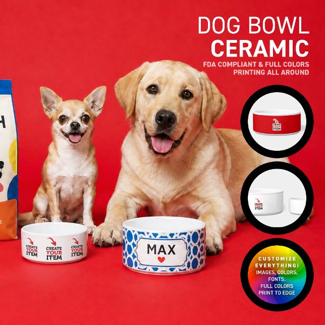 ERSTELLEN SIE IHR EIGENES DIY Benutzerdefiniertes  Napf (Create and print your personalized dog and cat water & food bowl, full colors. Design all online!)