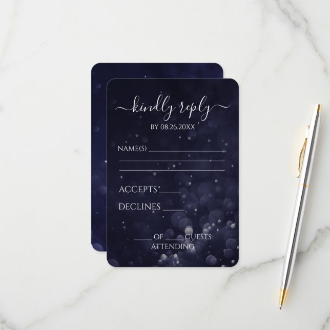 Erstellen Sie Ihr eigenes dunkles Indigo Blue Boke RSVP Karte (Vorderseite/Rückseite Beispiel)