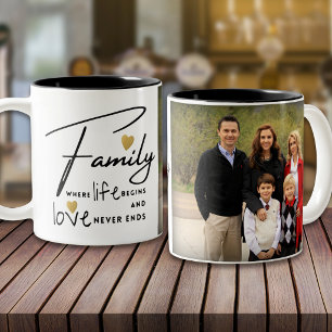 Erstellen Sie Ihr eigenes Familienliebeszitat-Foto Zweifarbige Tasse