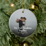 Erstellen Sie Ihr eigenes First Christmas Together Keramik Ornament<br><div class="desc">Schaffen Sie sich Ihr eigenes First Christmas Together Foto. Sehr schöner Weihnachtskuchen. Fügen Sie Ihre eigenen Fotos hinzu,  fügen Sie Ihren Text und Namen hinzu. Ich entwarf auch den gleichen Schmuck mit größeren Buchstaben,  größeren Namen und Datum,  dies ist die URL: https://www.zazzle.com/create_your_own_first_christmas_together_photo_ceramic_ornament-175889550807303597</div>