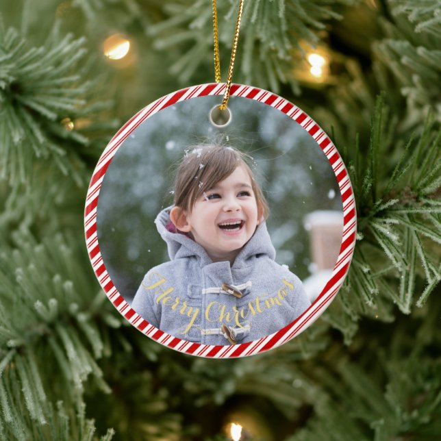 Erstellen Sie Ihr eigenes Foto Candy Cane Streifen Keramik Ornament (Baum)
