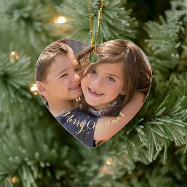 Erstellen Sie Ihr eigenes Foto Gold Text Weihnacht Keramik Ornament (Baum)