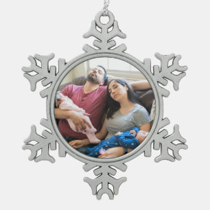Erstellen Sie Ihr eigenes Foto individuelles Bild Schneeflocken Zinn-Ornament