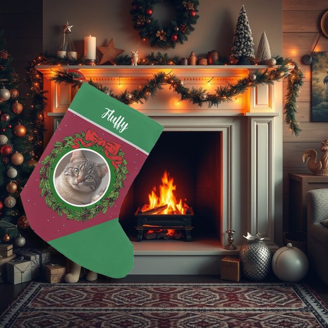 Erstellen Sie Ihr eigenes Foto mit Monogramm Weihn Kleiner Weihnachtsstrumpf (Create your own photo monogrammed christmas cat small christmas stocking. )
