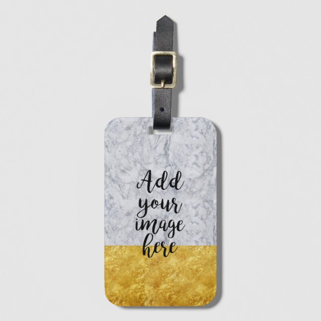 Erstellen Sie Ihr eigenes Foto Weißmarmor Gold Gepäckanhänger (Vorderseite Vertikal)