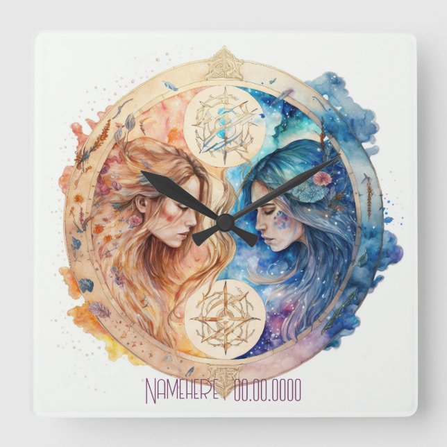 Erstellen Sie Ihr eigenes Gold & Blue Mystical Zod Quadratische Wanduhr (Vorderseite)