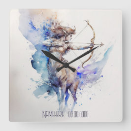 Erstellen Sie Ihr eigenes Gold & Blue Sagittarier  Quadratische Wanduhr