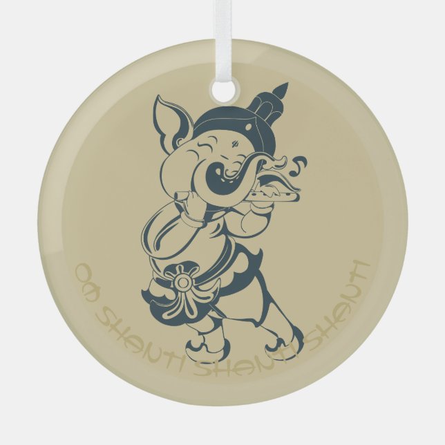 Erstellen Sie Ihr eigenes Green & Gold Ganesh Flut Ornament Aus Glas (Vorderseite)