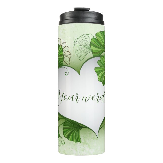 Erstellen Sie Ihr eigenes grünes Gingko-Blätter He Thermosbecher (Vorderseite)