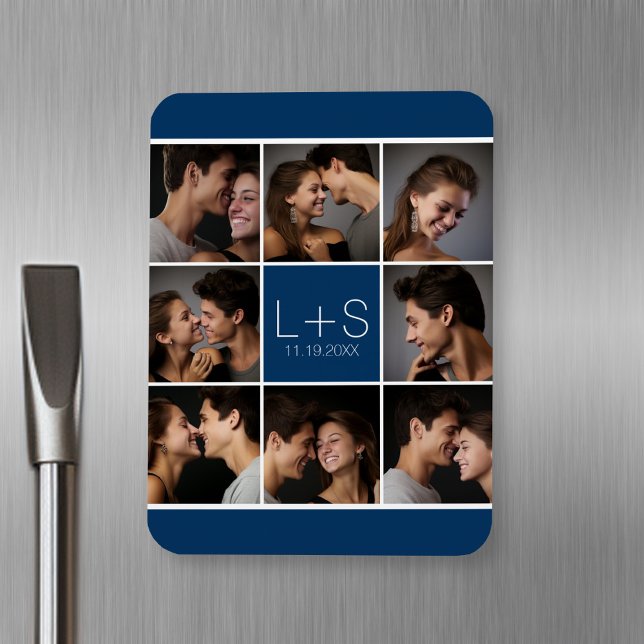 Erstellen Sie Ihr eigenes Hochzeitfoto Collage Mon Magnet (Personalized fridge magnet with photos and text)