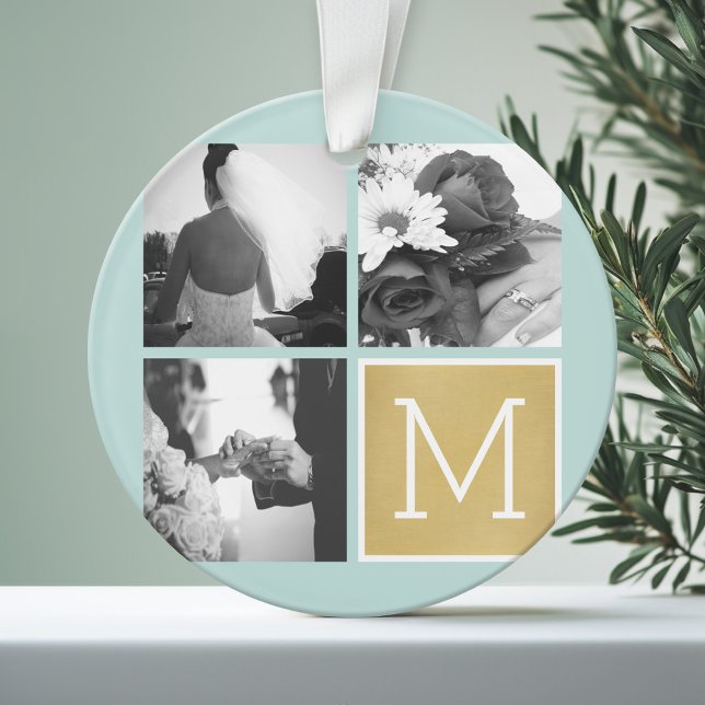 Erstellen Sie Ihr eigenes Hochzeitfoto Collage Mon Ornament (Personalized Photo Ornament)