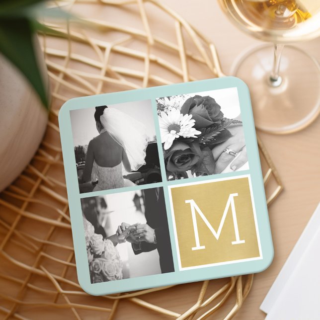 Erstellen Sie Ihr eigenes Hochzeitfoto Collage Mon Rechteckiger Pappuntersetzer (Wedding and Anniversary Coasters - Personalize with a photo collage)