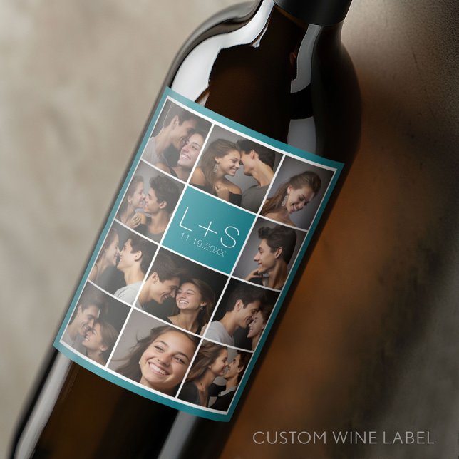 Erstellen Sie Ihr eigenes Hochzeitfoto Collage Mon Weinetikett (Custom Wedding and Anniversary Wine Label)