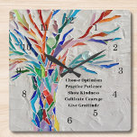 Erstellen Sie Ihr eigenes inspirierendes/Motiviere Quadratische Wanduhr<br><div class="desc">Dieses dekorative Wandschloss mit einem Mosaikbaum in Regenbogenfarben und einem inspirierend Zitat. Der Text ist anpassbar, sodass Sie das Angebot ersetzen können. Ändern Sie mithilfe des Entwurfstools die Textgröße, den Stil oder die Farbe. Sie werden dieses exakte Bild von anderen Designern nicht finden, während wir unser Kunstwerk erstellen. Original Mosaik...</div>