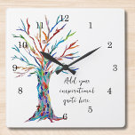 Erstellen Sie Ihr eigenes inspirierendes Motiviere Quadratische Wanduhr<br><div class="desc">Diese einzigartige Wall Clock ist mit einem farbenfrohen Mosaik Tree of Life Design dekoriert. Fügen Sie Ihr ausgewähltes Angebot hinzu,  um es zu personalisieren. Klicken Sie auf Weitere Einstellungen,  um Schriftart,  Schriftart und Schriftart zu bearbeiten. Original Mosaik © Michele Davies.</div>