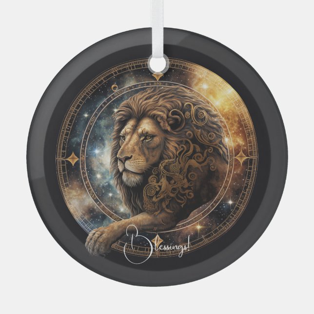 Erstellen Sie Ihr eigenes Lila Celestial Leo Zodia Ornament Aus Glas (Vorderseite)