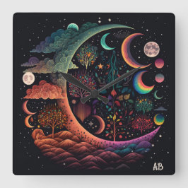 Erstellen Sie Ihr eigenes magisches Planetenparadi Quadratische Wanduhr