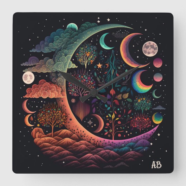 Erstellen Sie Ihr eigenes magisches Planetenparadi Quadratische Wanduhr (Vorderseite)