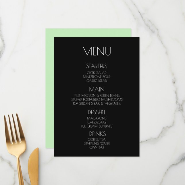 Erstellen Sie Ihr eigenes - Mini Green Menu Menükarte (Vorderseite/Rückseite Beispiel)