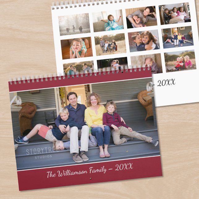 Erstellen Sie Ihr eigenes modernes burgunderrotes  Kalender (Create Your Own Modern Burgundy Red Cover Photo Calendar, front/back)