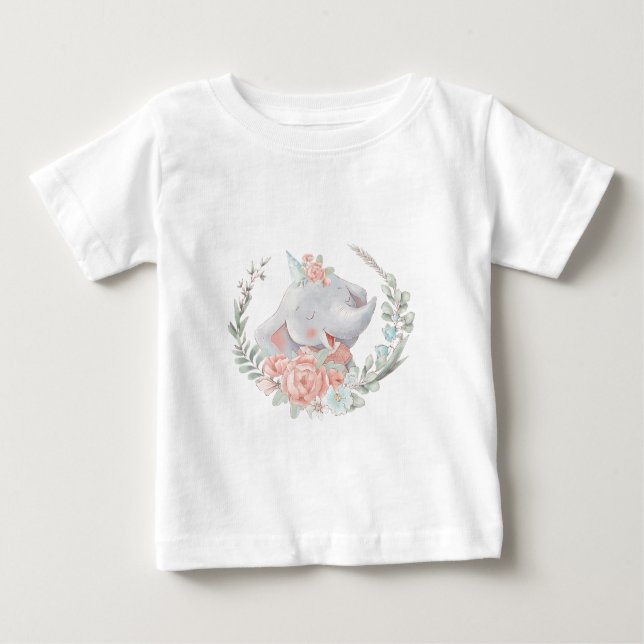 Erstellen Sie Ihr eigenes Niedliches Elefantenmädc Baby T-shirt (Vorderseite)