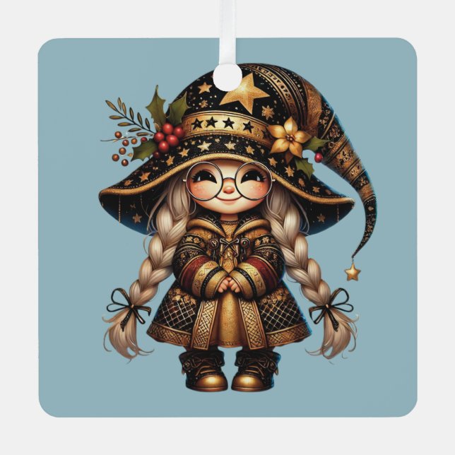 Erstellen Sie Ihr eigenes Niedliches magisches Wei Ornament Aus Metall (Vorderseite)