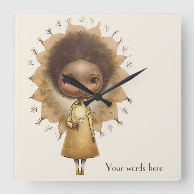 Erstellen Sie Ihr eigenes Niedliches Sonnenblumenm Quadratische Wanduhr (Vorderseite)