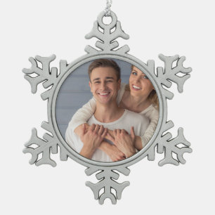 Erstellen Sie Ihr eigenes Paarfoto nach Maß Schneeflocken Zinn-Ornament