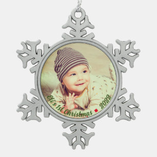 Erstellen Sie Ihr eigenes Personalisiertes Baby Fo Schneeflocken Zinn-Ornament