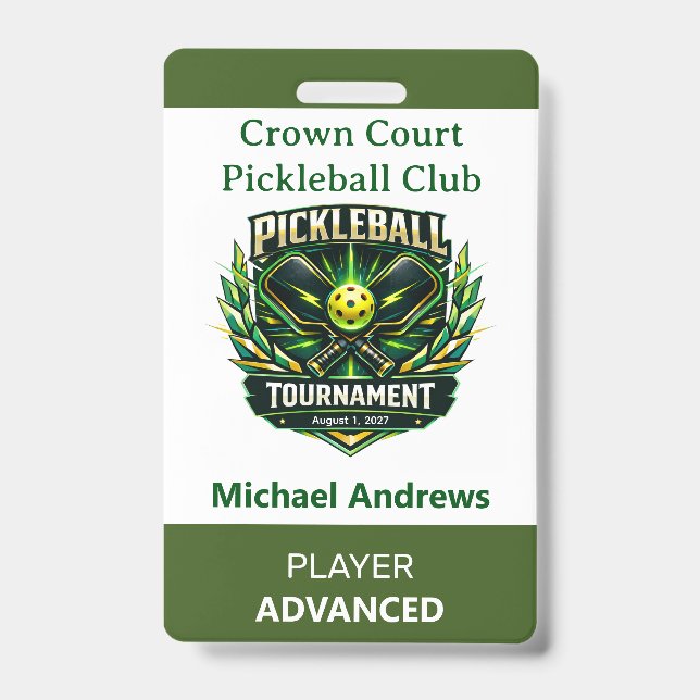 Erstellen Sie Ihr eigenes Pickleball-Turnierabzeic Ausweis (Vorderseite)