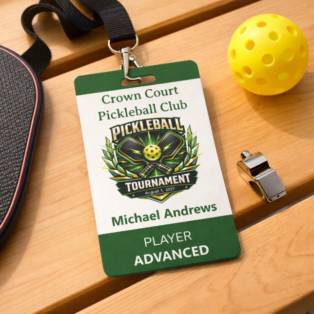Erstellen Sie Ihr eigenes Pickleball-Turnierabzeic Ausweis (Pickleball Tournament Badge for players, refs, spectators and more. Logo design. Customize,)