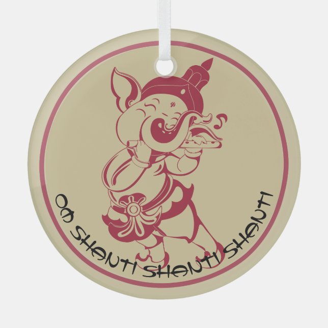 Erstellen Sie Ihr eigenes Red & Gold Ganesh-Blatt Ornament Aus Glas (Vorderseite)