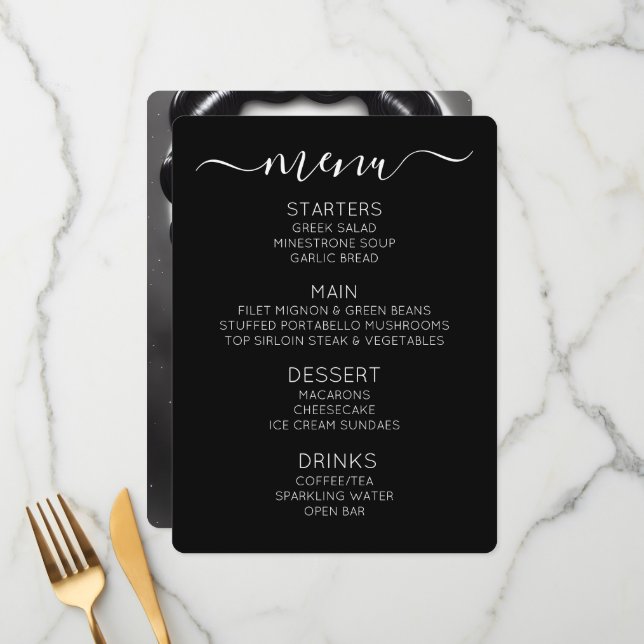 Erstellen Sie Ihr eigenes Retro Black Star Pinup Menükarte (Vorderseite/Rückseite Beispiel)