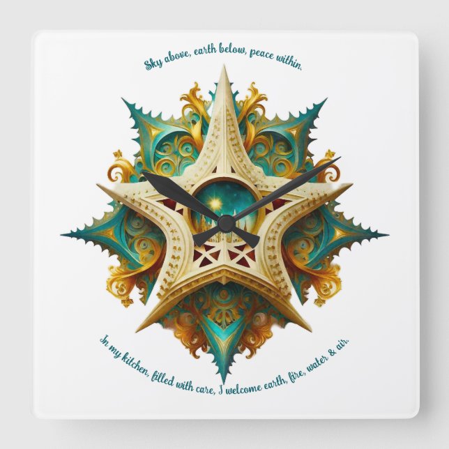 Erstellen Sie Ihr eigenes Steampunkschloss Snowfla Quadratische Wanduhr (Vorderseite)