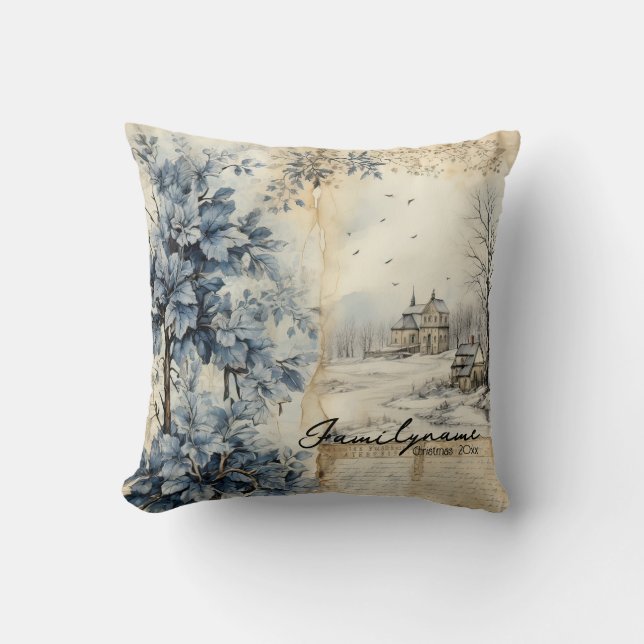 Erstellen Sie Ihr eigenes Vintages Winterdorf Kissen (Vorderseite)