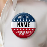 Erstellen Sie Ihr eigenes Wahldesign - klassische  Button<br><div class="desc">Suchen Sie Werbematerialien,  die Sie personalisieren können? Dieses klassische Design beinhaltet Rot,  Weiß und Blau - mit Sternen. Fügen Sie Ihren Namen oder Ihren Lieblingskandidaten hinzu,  um eine maßgeschneiderte politische Ausrüstung zu erstellen.</div>