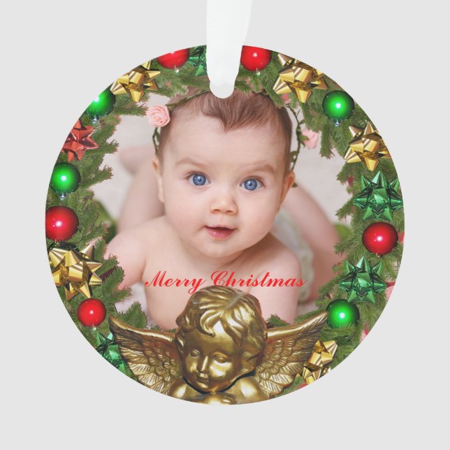 Erstellen Sie Ihr eigenes Weihnachtsjungbaby-Foto Ornament (Vorderseite)